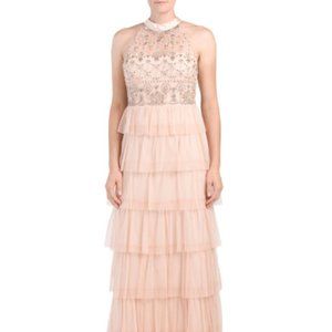 ADRIANNA PAPELL NWT $299 Blush Beaded Gown 12